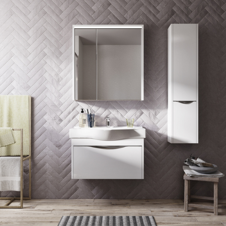 Мебель для ванной Stworki Хельсинки 80 белая, подвесная, в современном стиле, российская (гарнитур, комплект)