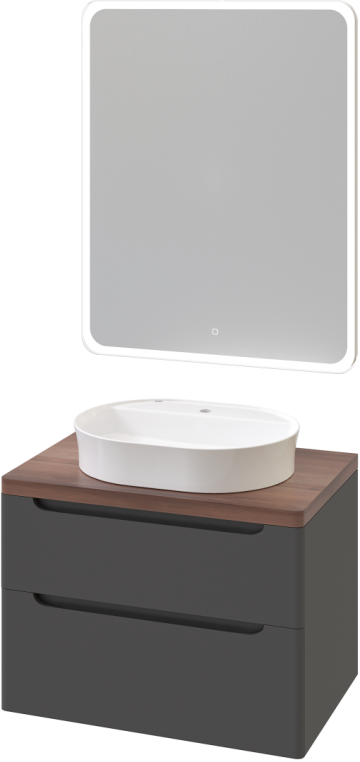 Мебель для ванной Stworki Берген 80 серая с темной столешницей, раковина Bocchi Slim Line 1600-001-0126 белая