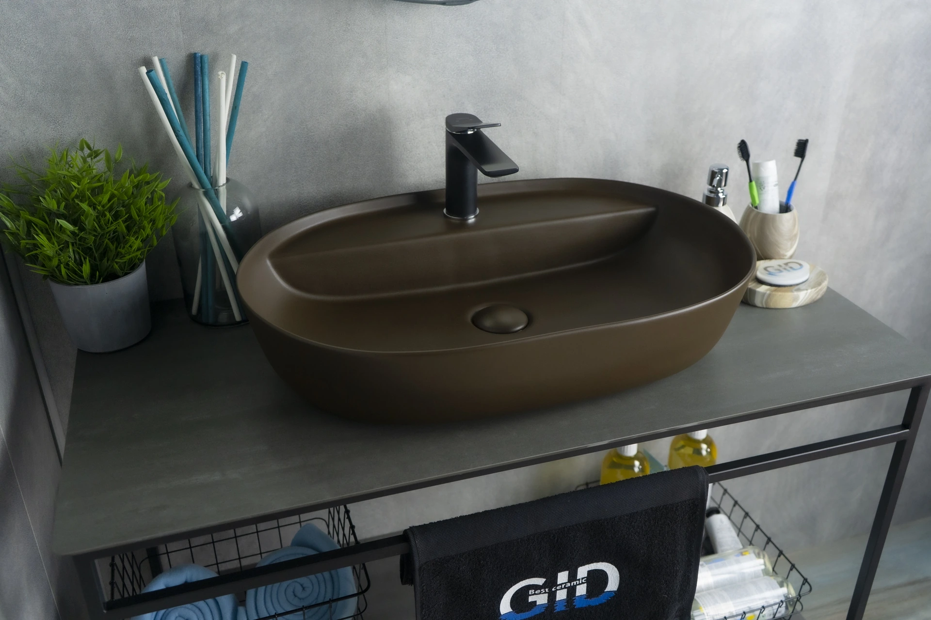 Раковина Gid Br1346 53342 накладная коричневая матовая 61x41x14