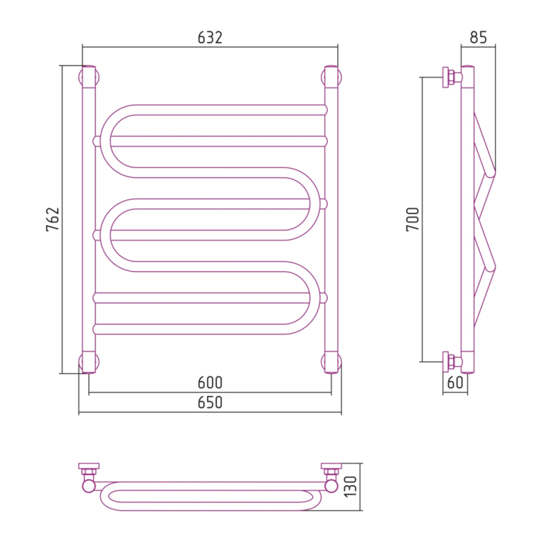 Полотенцесушитель водяной Сунержа Иллюзия+ 65x76 00-0210-7060 хром