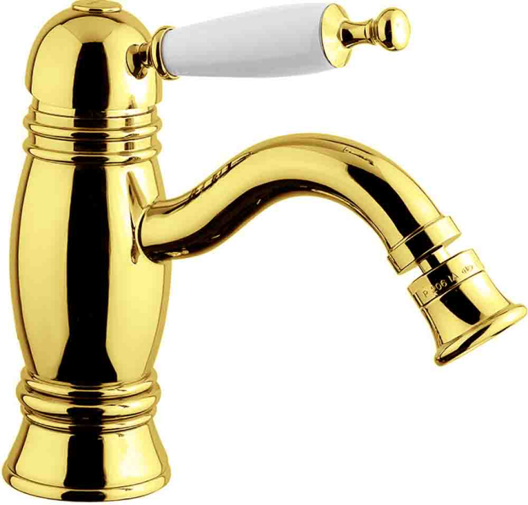 Смеситель для биде термостат Migliore Oxford 19163 с белой ручкой сверху золото