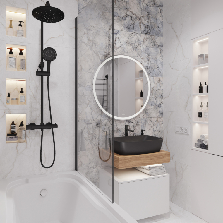 Мебель для ванной Stworki Ольборг 60 столешница дуб французский, без отверстий, с тумбой 60, с раковиной Vitra Shift черной