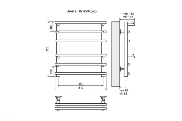 Электрический полотенцесушитель Terminus Вента П6 450x525 ТЭН Лев./Пр. (4660059920573)