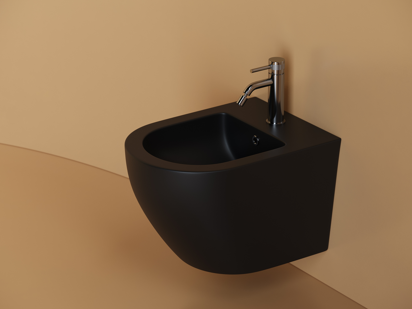 Подвесное биде Uno, 1 отверстие под смеситель, с крепежом для полностью скрытого монтажа, цвет черный матовый