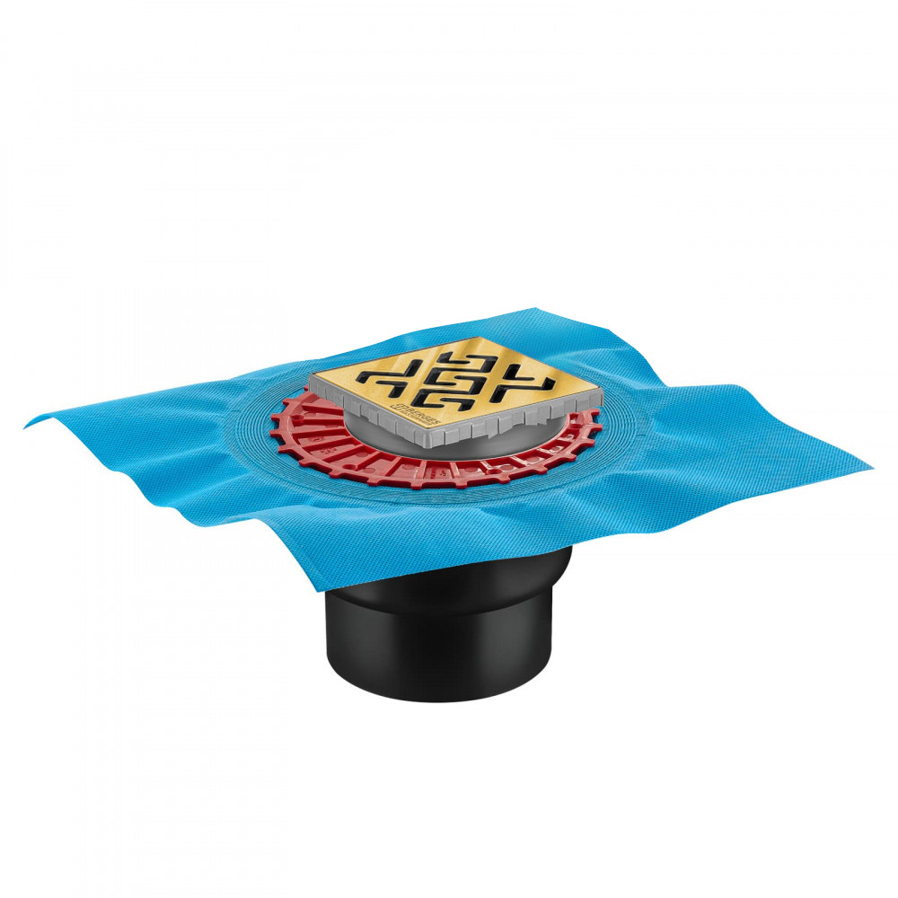 Трап BERGES водосток ZENTRUM Antik 100х100, золото глянец, выпуск D50/75/110 H74 вертикальный