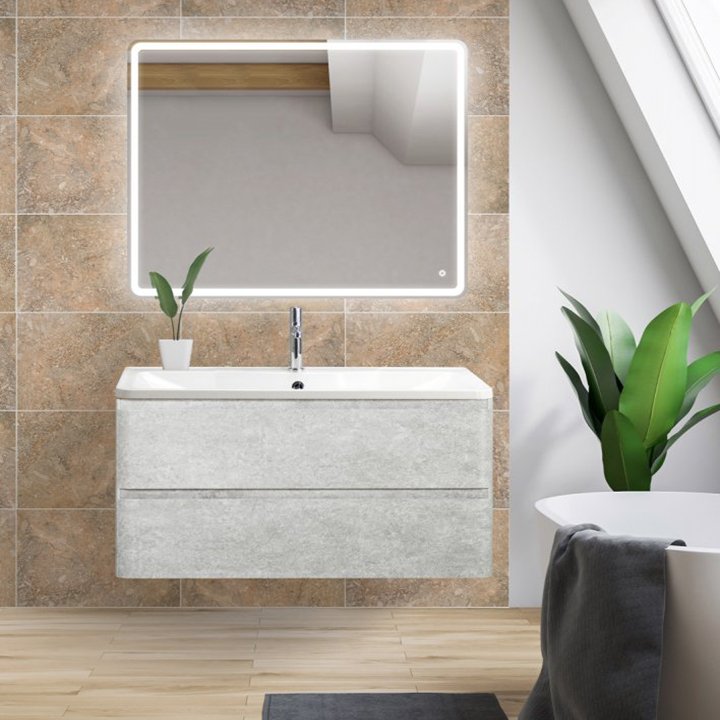Комплект мебели BelBagno Albano 80 подвесная, cemento verona grigio (ALBANO-800-2C-SO-CVG+BB800/455-LV-MR-ALR+SPC-GRT-800-800-LED-TCH)