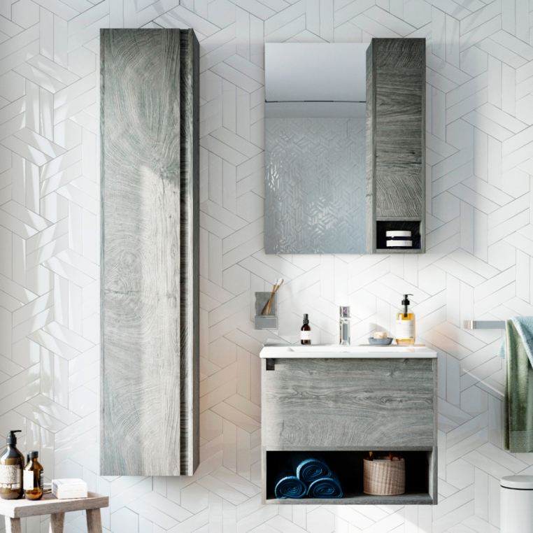 Мебель для ванной Stworki Карлстад 60 дуб рошелье, в стиле лофт, подвесная (комплект, гарнитур)