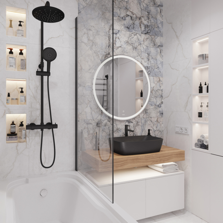 Мебель для ванной Stworki Ольборг 100 столешница дуб французский, без отверстий, 2 тумбы 50, с раковиной Vitra Shift черной