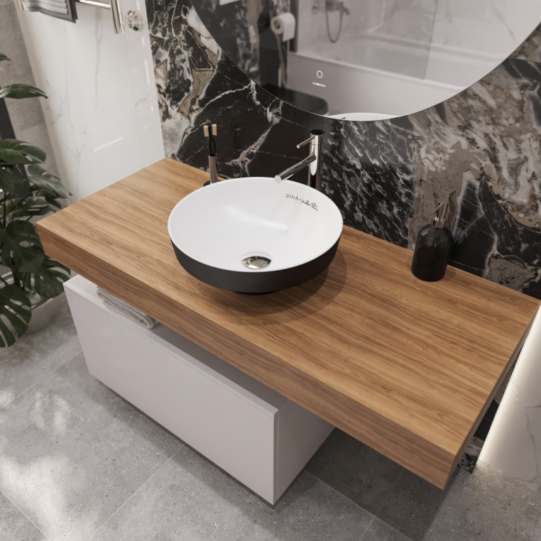 Мебель для ванной Stworki Ольборг 120 столешница дуб французский, без отверстий, c тумбой 80, с раковиной Vitra Water jewels